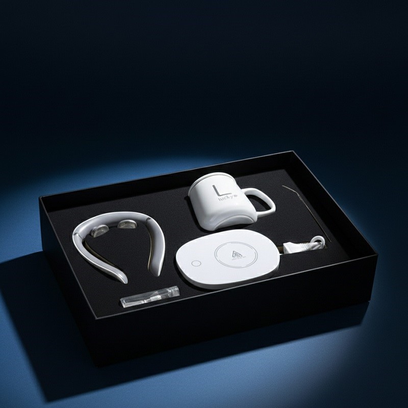 پکیج هدیه سازمانی آرامش ( ماگ هیتر دار ماساژور گردن جعبه لاکچری)