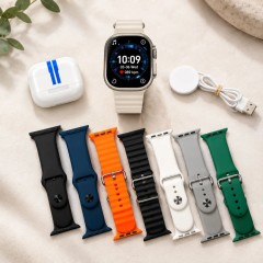 ست کامل ساعت هوشمند با ایرپاد بی‌سیم و 7 بند اضافی مدل T5000 Ultra 3